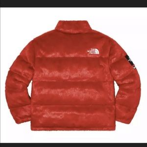The North Face Jackets Coats Supreme The North Face Faux Fur Nuptse Jacket Red Poshmark